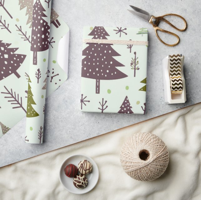 Roligt Festive Plum Grönt Julgran Mönster Presentpapper (Hantverk)