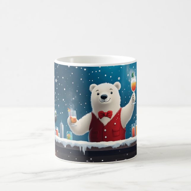 Roligt Festive Polar Bear Bartender Illustration Kaffemugg (Center)