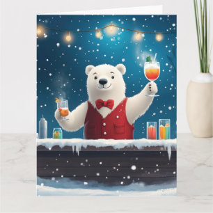 Roligt Festive Polar Bear Bartender Illustration Kort