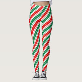 Roligt Festive Red grönt candy cane rand Leggings