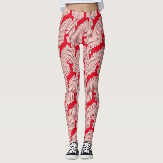 Roligt Festive Reindeer Red Sweater Leggings (Framsida)