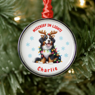 Roligt Festive Watercolor Bernese Snöflingor Hund Julgransprydnad Metall