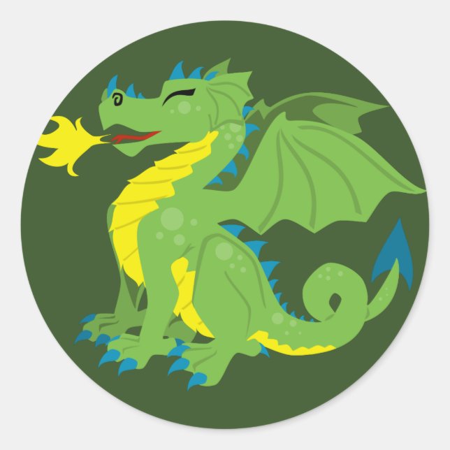 Roligt Fiery Dragon Stickers Runt Klistermärke (Framsida)