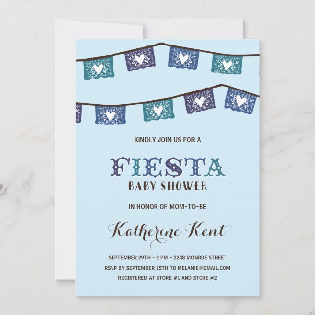 Roligt Fiesta | Blue Boys Baby Shower Inbjudningar (Framsida)