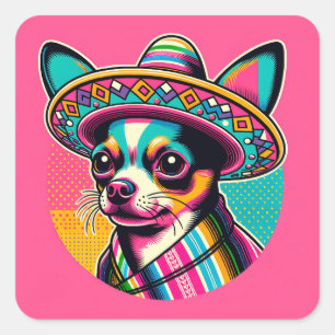 Roligt Fiesta Festive Chihuahua Stickers Fyrkantigt Klistermärke