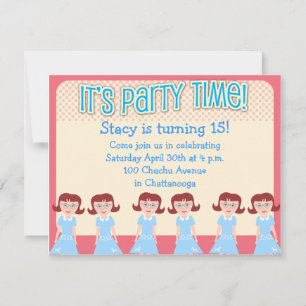 Roligt Fifties Girl Party Time Inbjudningar