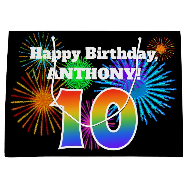 Roligt Fireworks + Rainbow Mönster ’10’ Birthday # (Framsidan)