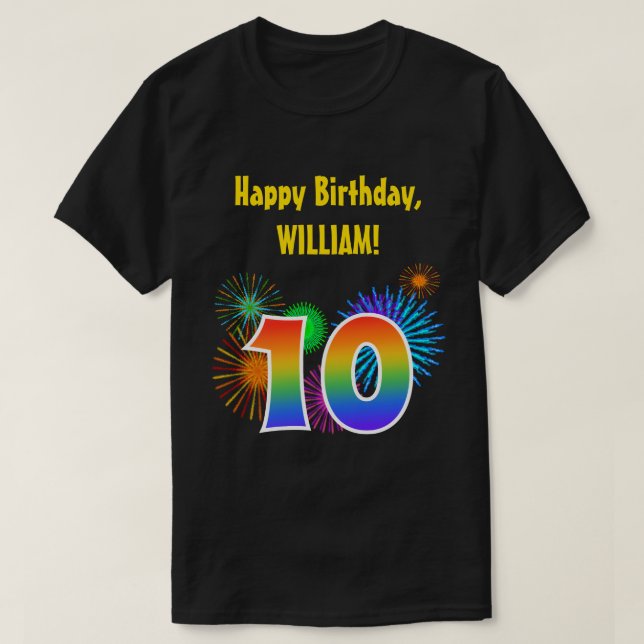 Roligt Fireworks + Rainbow Mönster ’10’ Birthday # T Shirt (Design framsida)