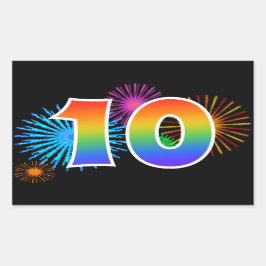 Roligt Fireworks + Rainbow Mönster "10"-händelsenu Rektangulärt Klistermärke