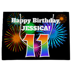 Roligt Fireworks + Rainbow Mönster ’11’ Birthday #