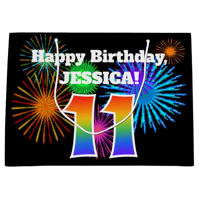 Roligt Fireworks + Rainbow Mönster ’11’ Birthday # (Framsidan)