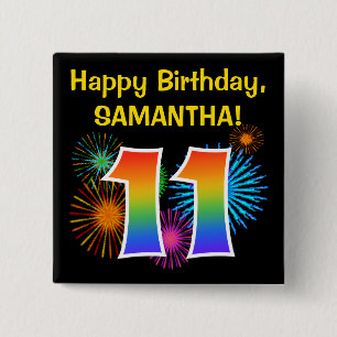 Roligt Fireworks + Rainbow Mönster ’11’ Birthday # Knapp