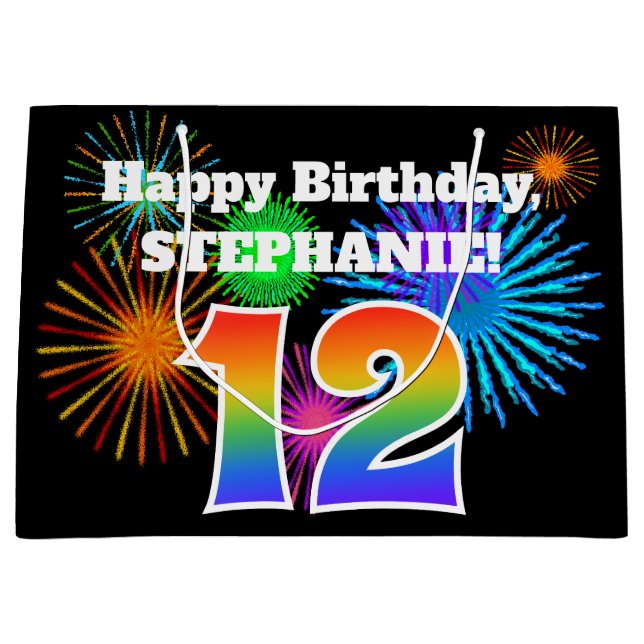 Roligt Fireworks + Rainbow Mönster ’12’ Birthday # (Framsidan)