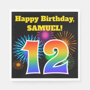Roligt Fireworks + Rainbow Mönster ’12’ Birthday # Pappersservett