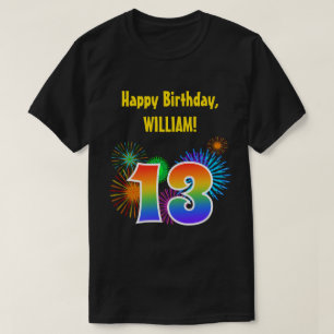 Roligt Fireworks + Rainbow Mönster ’13’ Birthday # T Shirt