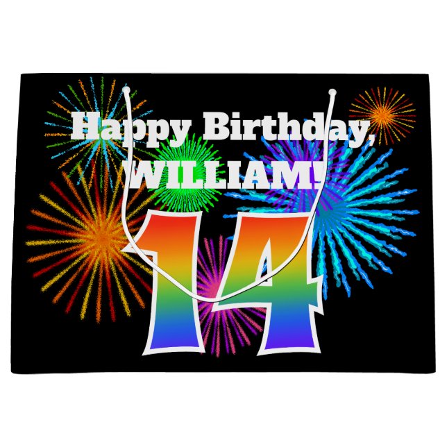 Roligt Fireworks + Rainbow Mönster ’14’ Birthday # (Framsidan)