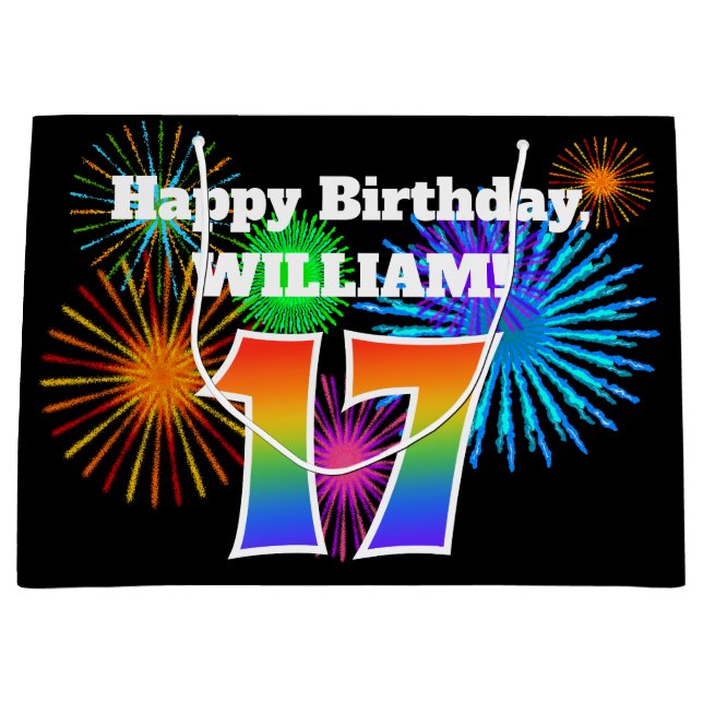 Roligt Fireworks + Rainbow Mönster "17" Birthday # (Framsidan)