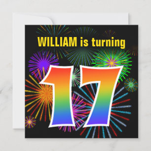 Roligt Fireworks + Rainbow Mönster "17" Birthday # Inbjudningar