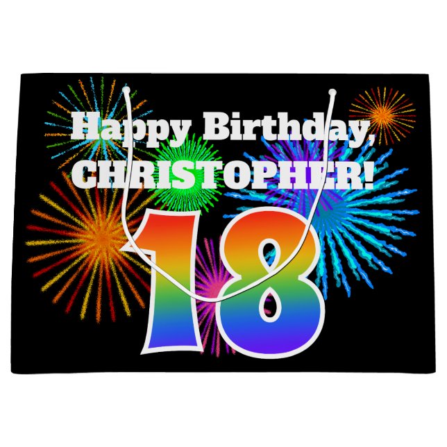 Roligt Fireworks + Rainbow Mönster ’18’ Birthday # (Framsidan)