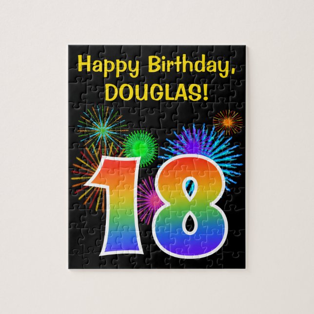 Roligt Fireworks + Rainbow Mönster ’18’ Birthday # Pussel (Vertikal)