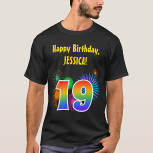 Roligt Fireworks + Rainbow Mönster ’19’ Birthday # T Shirt