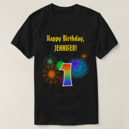 Roligt Fireworks + Rainbow Mönster ’1’ Birthday # T Shirt