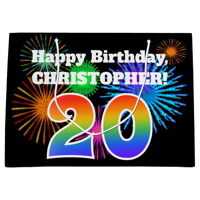Roligt Fireworks + Rainbow Mönster "20" Birthday # (Framsidan)