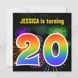 Roligt Fireworks + Rainbow Mönster "20" Birthday # Inbjudningar