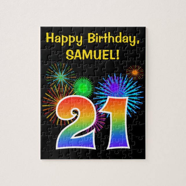 Roligt Fireworks + Rainbow Mönster "21" Birthday # Pussel (Vertikal)