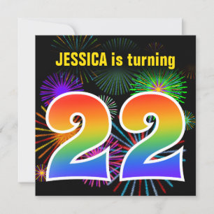 Roligt Fireworks + Rainbow Mönster "22" Birthday # Inbjudningar
