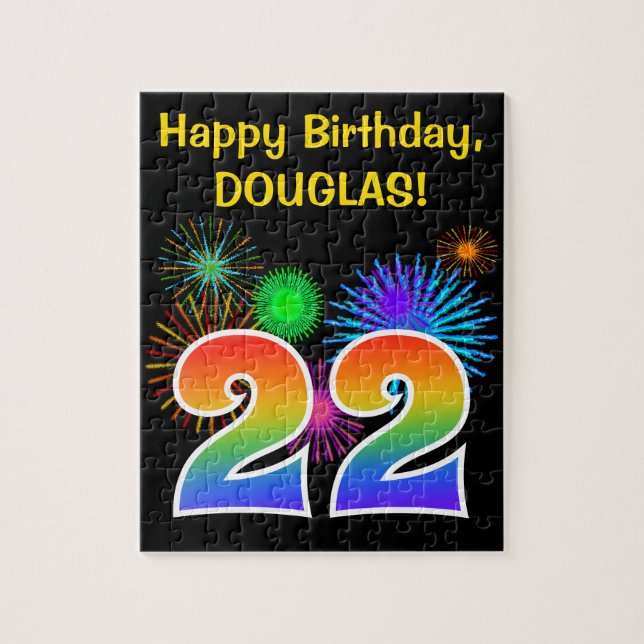 Roligt Fireworks + Rainbow Mönster "22" Birthday # Pussel (Vertikal)