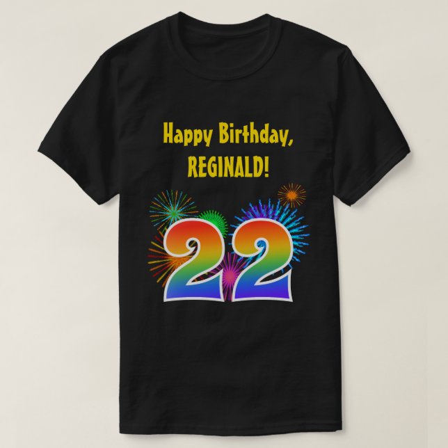 Roligt Fireworks + Rainbow Mönster "22" Birthday # T Shirt (Design framsida)