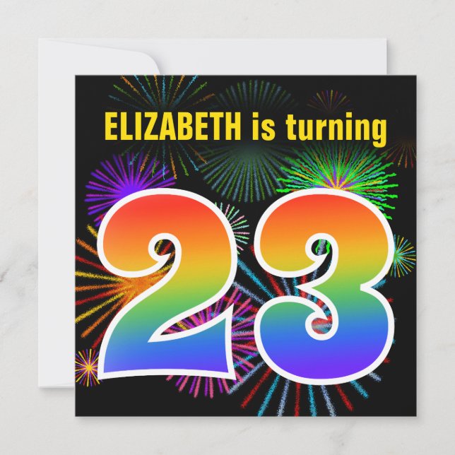 Roligt Fireworks + Rainbow Mönster "23" Birthday # Inbjudningar (Framsida)