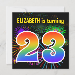 Roligt Fireworks + Rainbow Mönster "23" Birthday # Inbjudningar