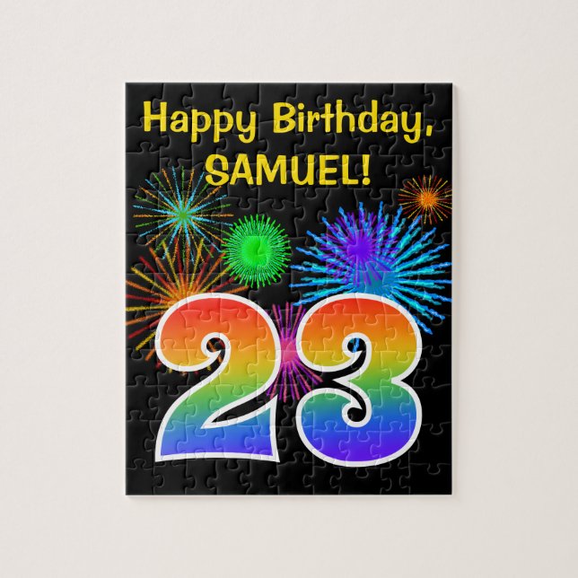 Roligt Fireworks + Rainbow Mönster "23" Birthday # Pussel (Vertikal)