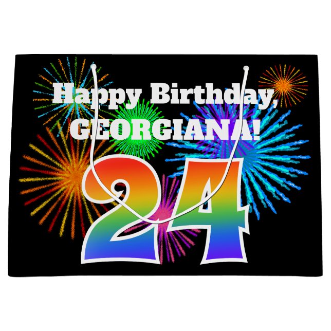 Roligt Fireworks + Rainbow Mönster "24" Birthday # (Framsidan)