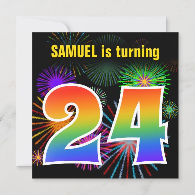 Roligt Fireworks + Rainbow Mönster "24" Birthday # Inbjudningar (Framsida)