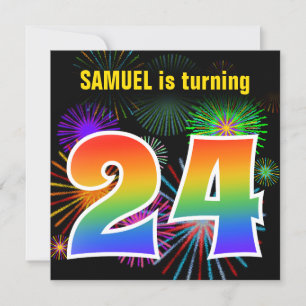 Roligt Fireworks + Rainbow Mönster "24" Birthday # Inbjudningar