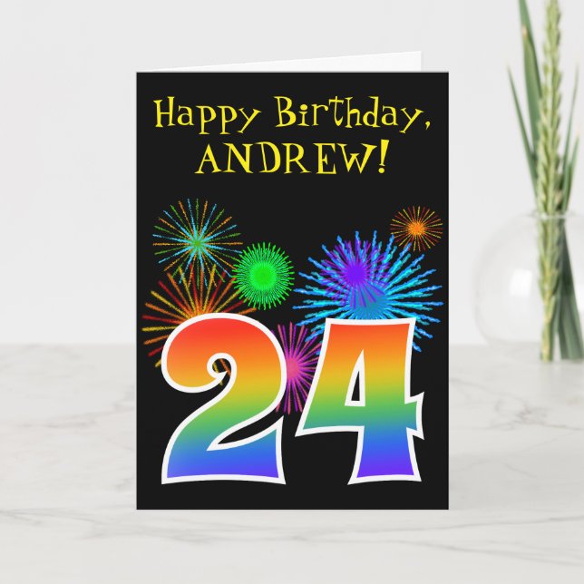 Roligt Fireworks + Rainbow Mönster "24" Birthday # Kort (Framsida)