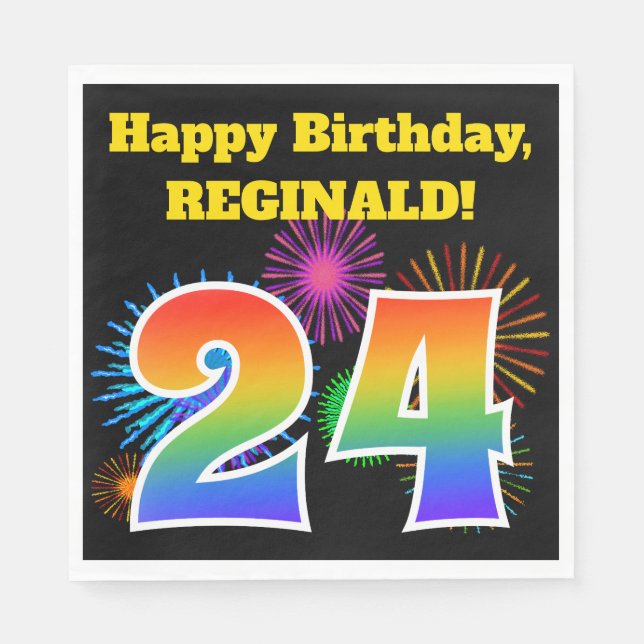 Roligt Fireworks + Rainbow Mönster "24" Birthday # Pappersservett (Framsidan)