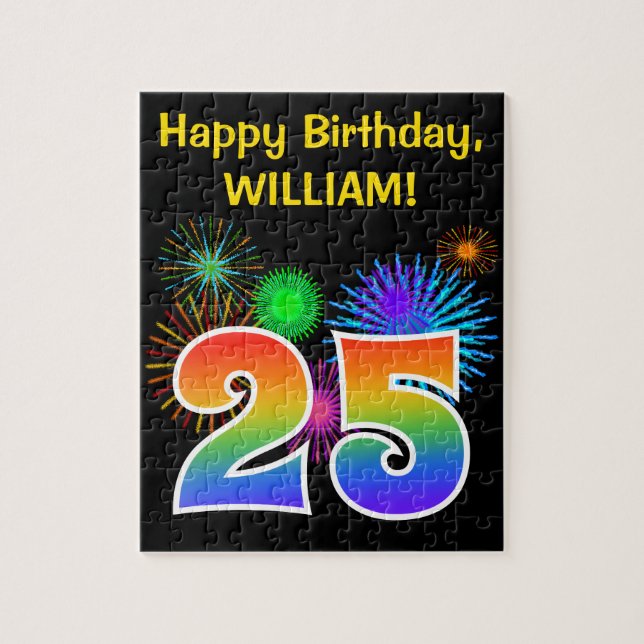 Roligt Fireworks + Rainbow Mönster "25" Birthday # Pussel (Vertikal)