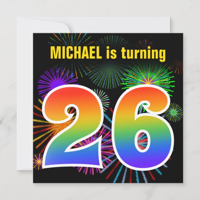 Roligt Fireworks + Rainbow Mönster "26" Birthday # Inbjudningar (Framsida)