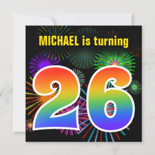 Roligt Fireworks + Rainbow Mönster "26" Birthday # Inbjudningar