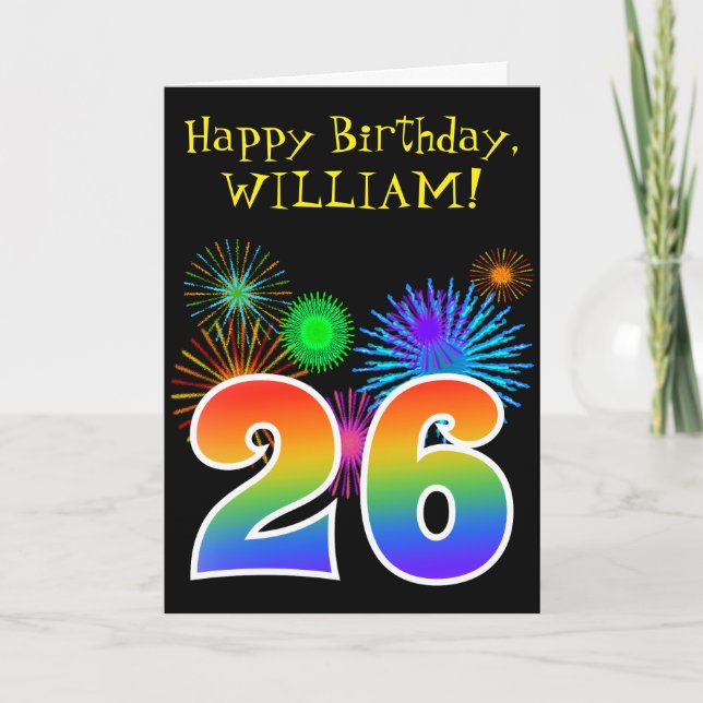 Roligt Fireworks + Rainbow Mönster "26" Birthday # Kort (Framsida)