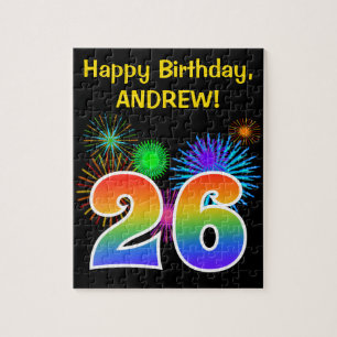 Roligt Fireworks + Rainbow Mönster "26" Birthday # Pussel