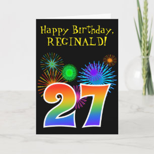 Roligt Fireworks + Rainbow Mönster "27" Birthday # Kort