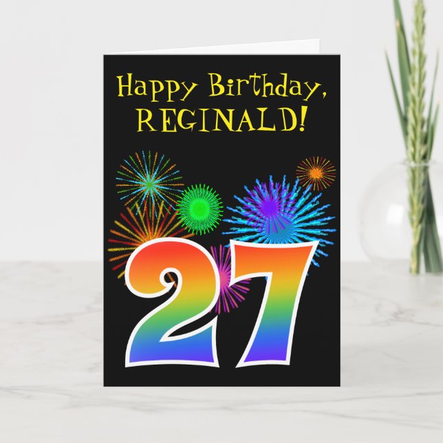 Roligt Fireworks + Rainbow Mönster "27" Birthday # Kort (Framsida)