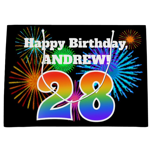 Roligt Fireworks + Rainbow Mönster "28" Birthday # (Framsidan)