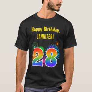 Roligt Fireworks + Rainbow Mönster "28" Birthday # T Shirt