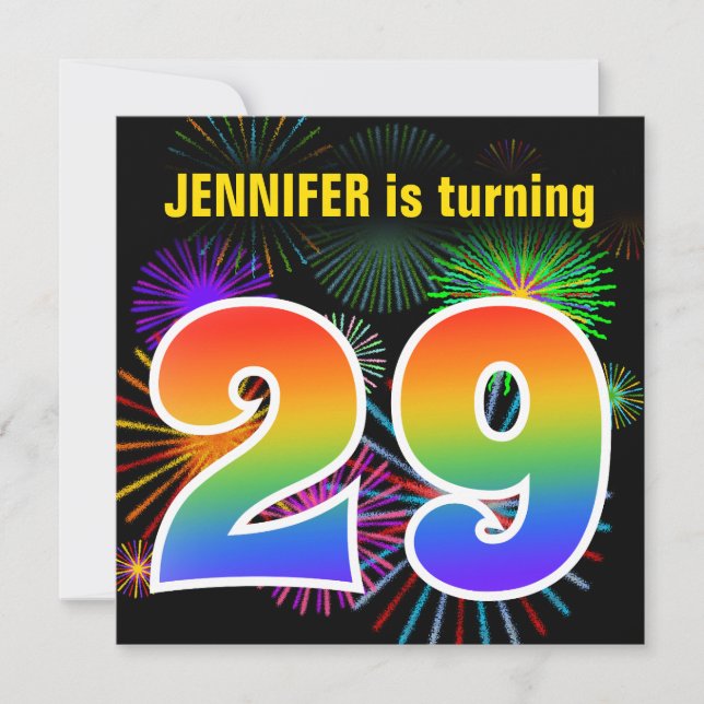 Roligt Fireworks + Rainbow Mönster "29" Birthday # Inbjudningar (Framsida)